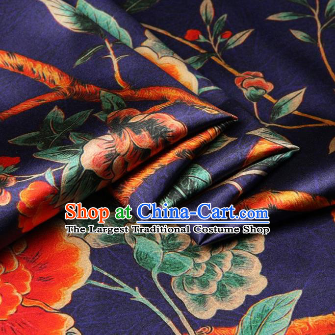 Chinese Traditional Peony Bird Pattern Design Purple Satin Watered Gauze Brocade Fabric Asian Silk Fabric Material