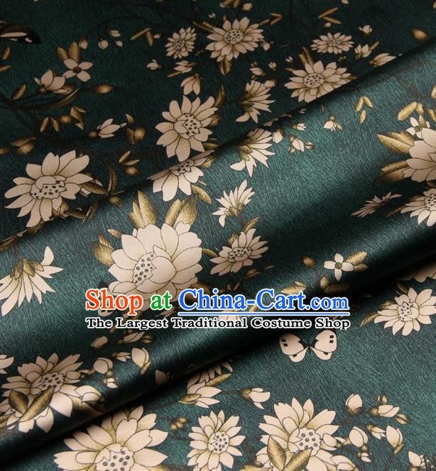 Chinese Traditional Lotus Flowers Pattern Design Green Satin Watered Gauze Brocade Fabric Asian Silk Fabric Material