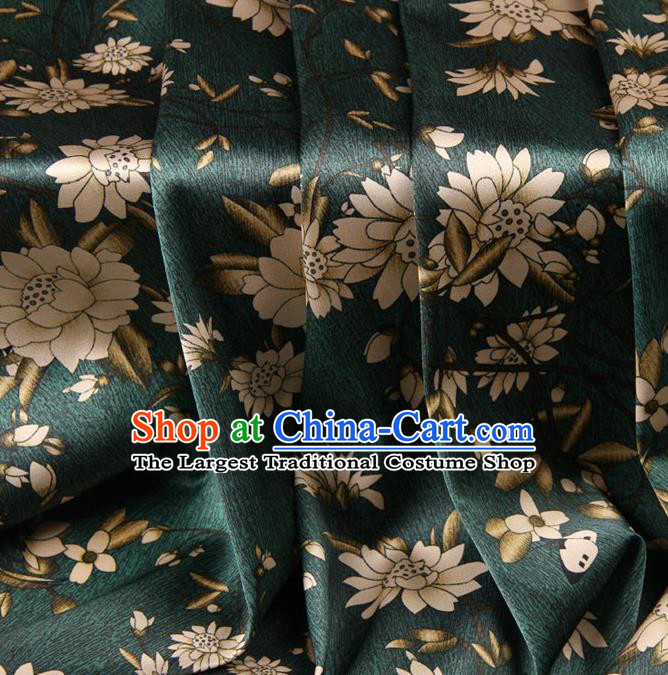 Chinese Traditional Lotus Flowers Pattern Design Green Satin Watered Gauze Brocade Fabric Asian Silk Fabric Material