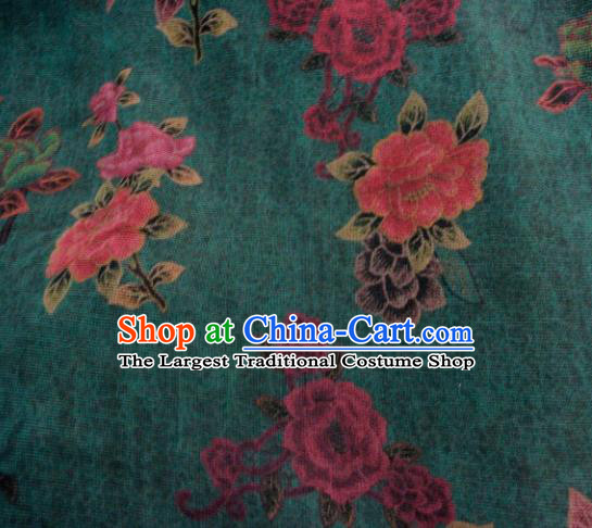 Chinese Traditional Peony Pattern Design Deep Green Satin Watered Gauze Brocade Fabric Asian Silk Fabric Material