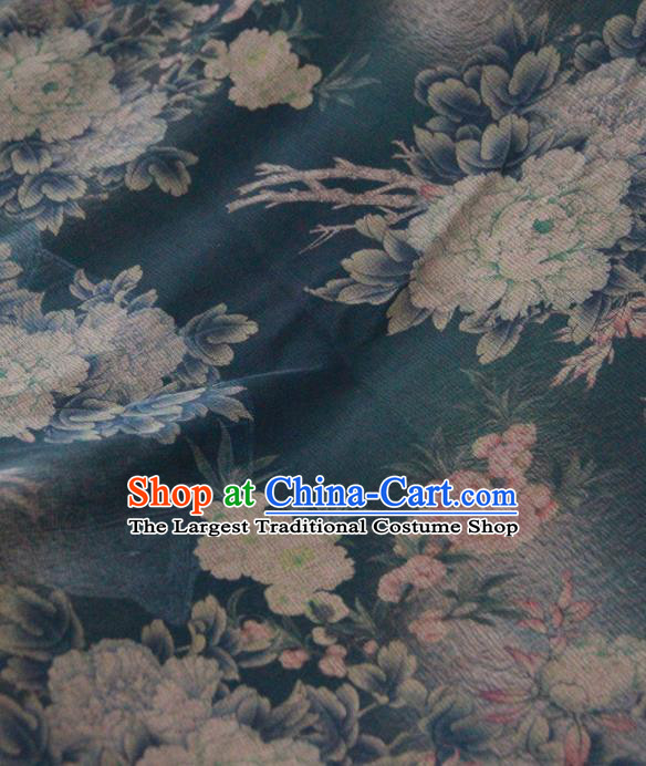 Chinese Traditional Peony Pattern Design Peacock Green Satin Watered Gauze Brocade Fabric Asian Silk Fabric Material