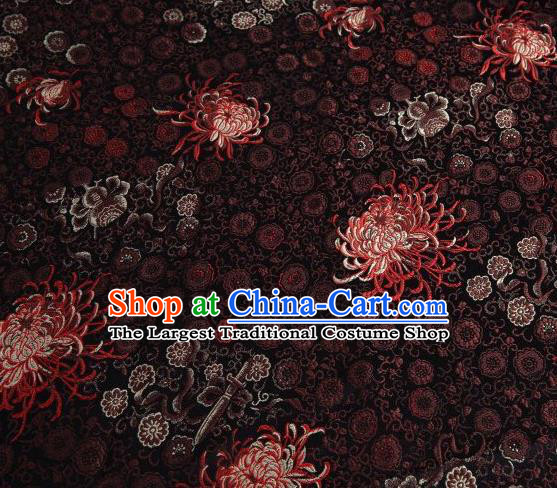 Chinese Classical Chrysanthemum Pattern Design Brown Brocade Asian Traditional Hanfu Silk Fabric Tang Suit Fabric Material