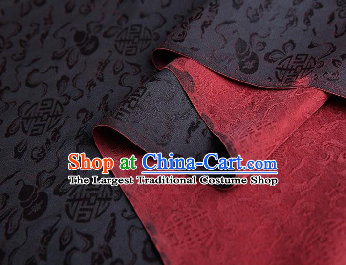 Chinese Traditional Cucurbit Pattern Design Black Satin Watered Gauze Brocade Fabric Asian Silk Fabric Material