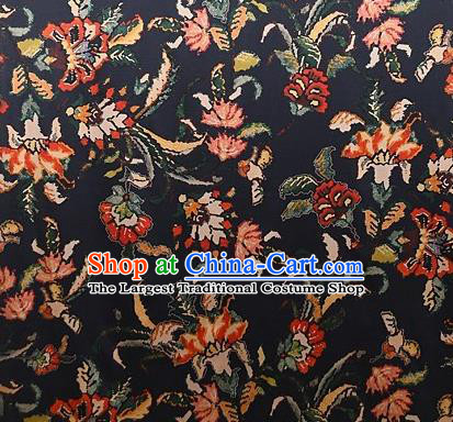 Chinese Traditional Dandelion Pattern Design Black Satin Watered Gauze Brocade Fabric Asian Silk Fabric Material