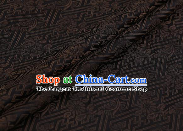 Chinese Traditional Chrysanthemum Pattern Design Brown Satin Watered Gauze Brocade Fabric Asian Silk Fabric Material