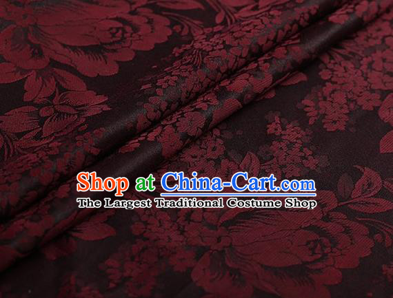 Chinese Traditional Peony Pattern Design Brown Satin Watered Gauze Brocade Fabric Asian Silk Fabric Material