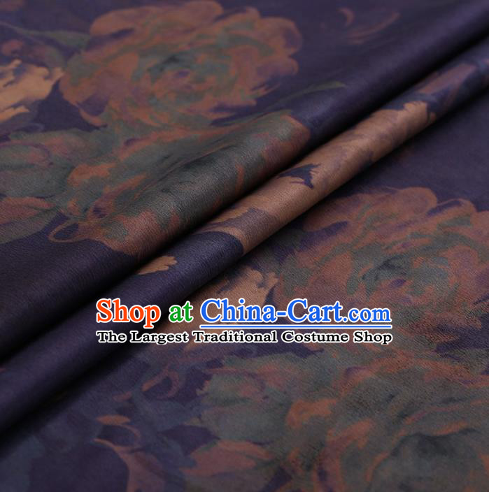 Traditional Chinese Satin Classical Peony Flowers Pattern Design Purple Watered Gauze Brocade Fabric Asian Silk Fabric Material