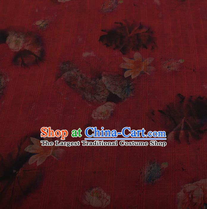 Traditional Chinese Satin Classical Lotus Pattern Design Red Watered Gauze Brocade Fabric Asian Silk Fabric Material