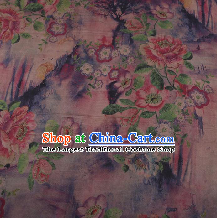 Traditional Chinese Satin Classical Peony Pattern Design Pink Watered Gauze Brocade Fabric Asian Silk Fabric Material