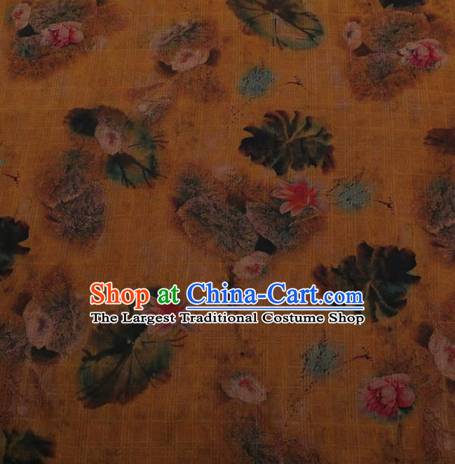 Traditional Chinese Satin Classical Lotus Pattern Design Yellow Watered Gauze Brocade Fabric Asian Silk Fabric Material