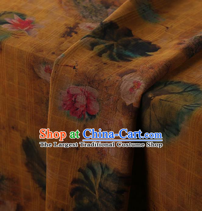 Traditional Chinese Satin Classical Lotus Pattern Design Yellow Watered Gauze Brocade Fabric Asian Silk Fabric Material