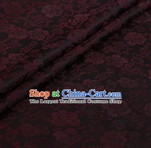 Chinese Traditional Roses Pattern Design Brown Satin Watered Gauze Brocade Fabric Asian Silk Fabric Material