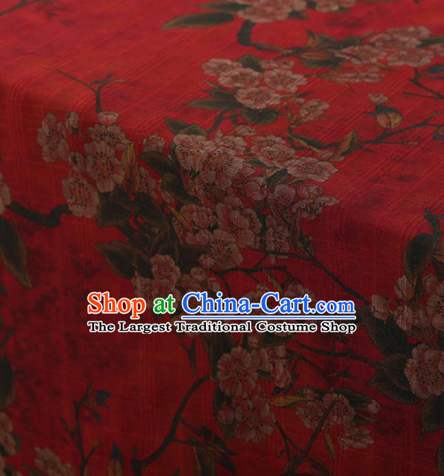 Traditional Chinese Satin Classical Peach Flowers Pattern Design Red Watered Gauze Brocade Fabric Asian Silk Fabric Material