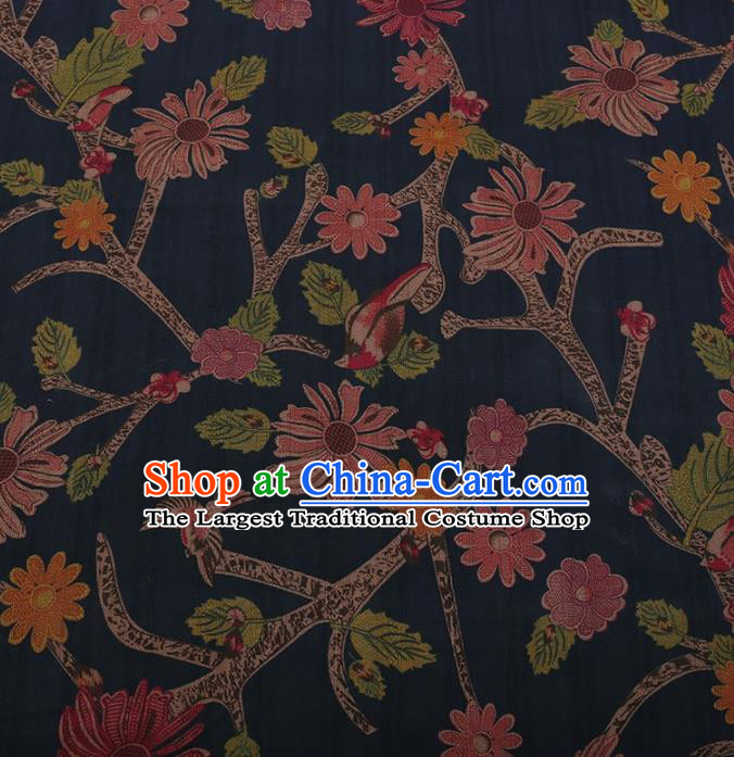 Traditional Chinese Satin Classical Pattern Design Navy Watered Gauze Brocade Fabric Asian Silk Fabric Material
