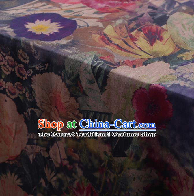 Traditional Chinese Satin Classical Petunia Peony Pattern Design Watered Gauze Brocade Fabric Asian Silk Fabric Material