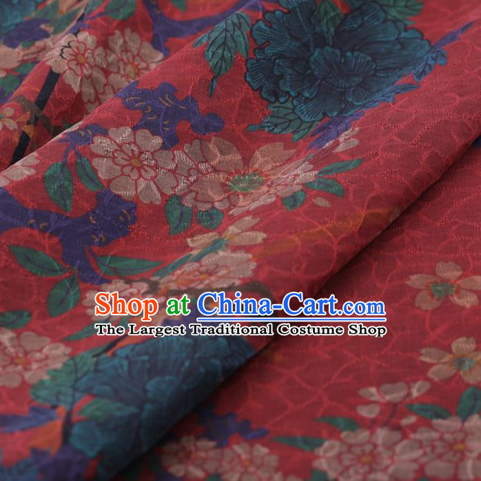 Traditional Chinese Satin Classical Peach Blossom Pattern Design Watermelon Red Watered Gauze Brocade Fabric Asian Silk Fabric Material