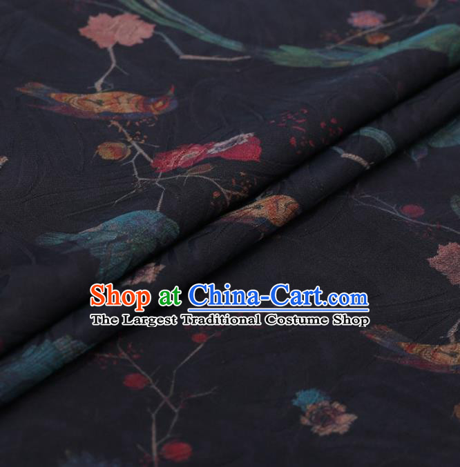 Traditional Chinese Satin Classical Birds Pattern Design Black Watered Gauze Brocade Fabric Asian Silk Fabric Material