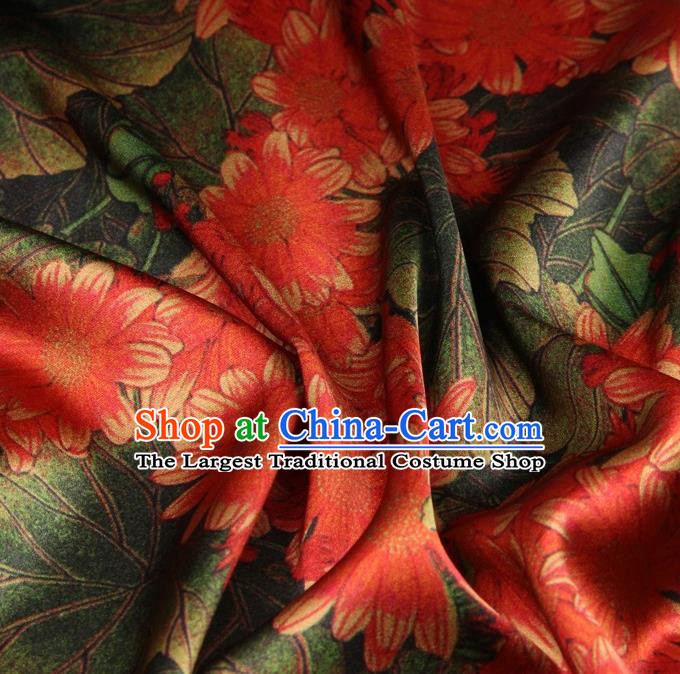 Traditional Chinese Satin Classical Sunflowers Pattern Design Red Watered Gauze Brocade Fabric Asian Silk Fabric Material