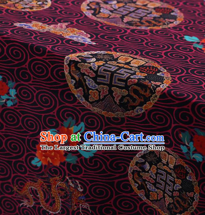 Traditional Chinese Satin Classical Lucky Pattern Design Purple Watered Gauze Brocade Fabric Asian Silk Fabric Material