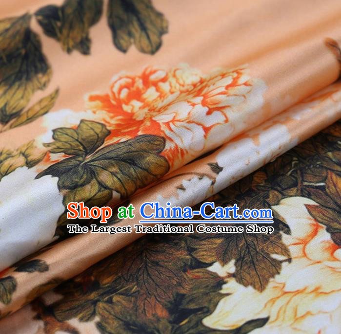 Traditional Chinese Satin Classical Peony Pattern Design Orange Watered Gauze Brocade Fabric Asian Silk Fabric Material