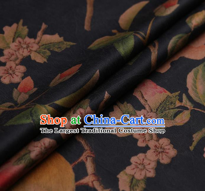 Traditional Chinese Satin Classical Peach Flowers Pattern Design Navy Watered Gauze Brocade Fabric Asian Silk Fabric Material
