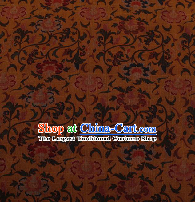Traditional Chinese Satin Classical Pomegranate Flowers Pattern Design Yellow Watered Gauze Brocade Fabric Asian Silk Fabric Material