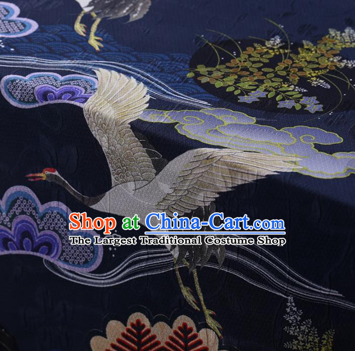 Traditional Chinese Satin Classical Cranes Pattern Design Navy Watered Gauze Brocade Fabric Asian Silk Fabric Material