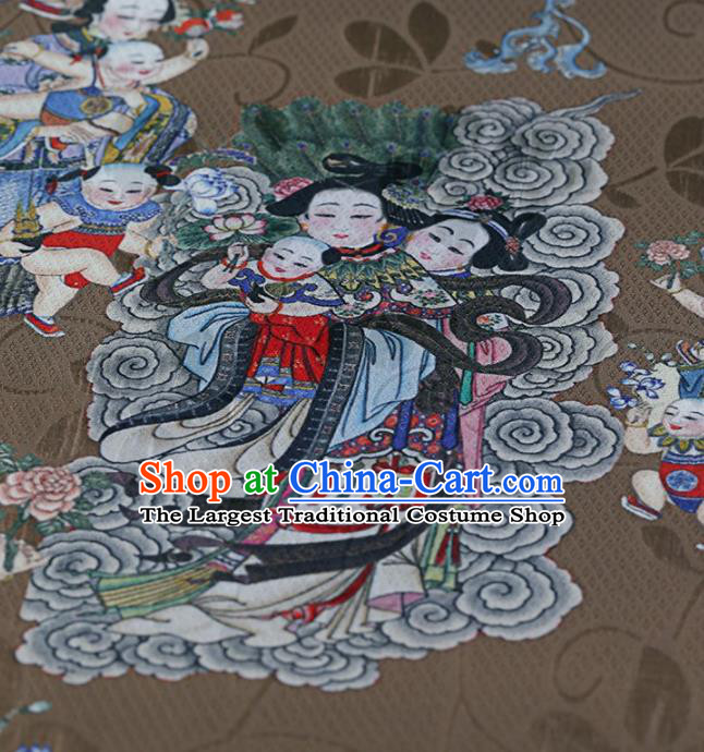 Traditional Chinese Satin Classical Avalokitesvara Pattern Design Brown Watered Gauze Brocade Fabric Asian Silk Fabric Material