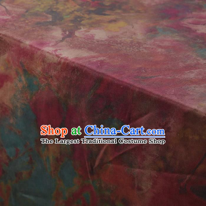 Traditional Chinese Classical Peony Pattern Design Wine Red Satin Watered Gauze Brocade Fabric Asian Silk Fabric Material