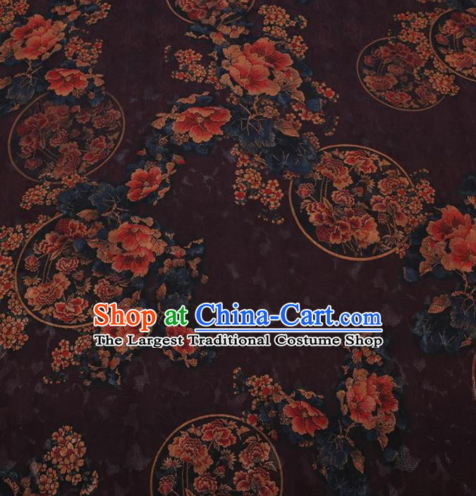 Traditional Chinese Satin Classical Round Peony Pattern Design Purple Watered Gauze Brocade Fabric Asian Silk Fabric Material