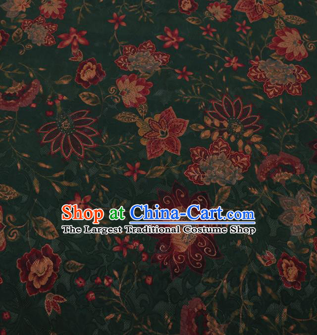 Traditional Chinese Satin Classical Flower Pattern Design Green Watered Gauze Brocade Fabric Asian Silk Fabric Material