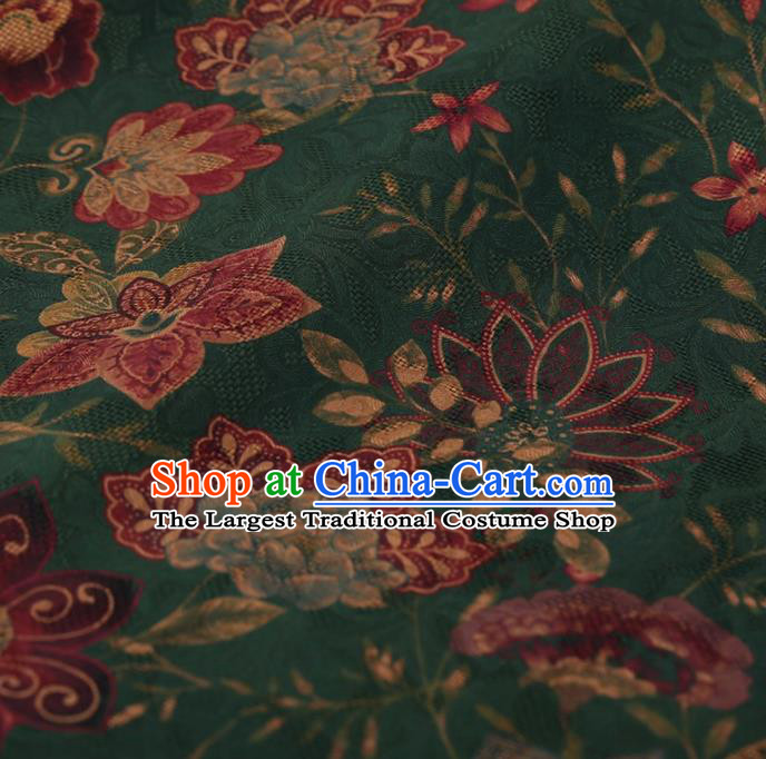 Traditional Chinese Satin Classical Flower Pattern Design Green Watered Gauze Brocade Fabric Asian Silk Fabric Material