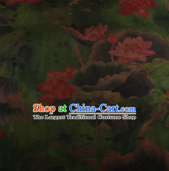 Traditional Chinese Classical Lotus Pattern Design Green Satin Watered Gauze Brocade Fabric Asian Silk Fabric Material