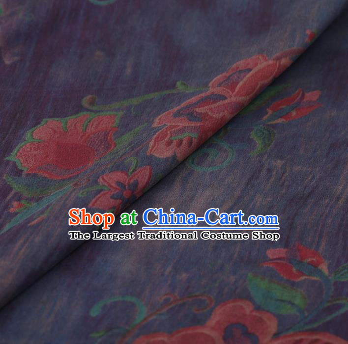 Chinese Traditional Embroidered Peony Pattern Design Purple Satin Watered Gauze Brocade Fabric Asian Silk Fabric Material