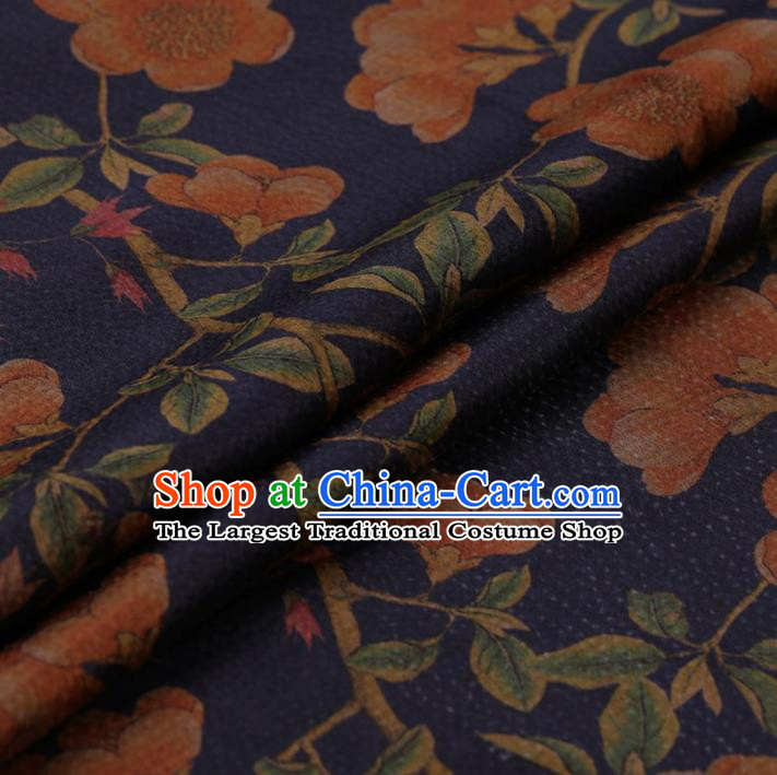 Chinese Traditional Pear Flowers Pattern Design Navy Satin Watered Gauze Brocade Fabric Asian Silk Fabric Material