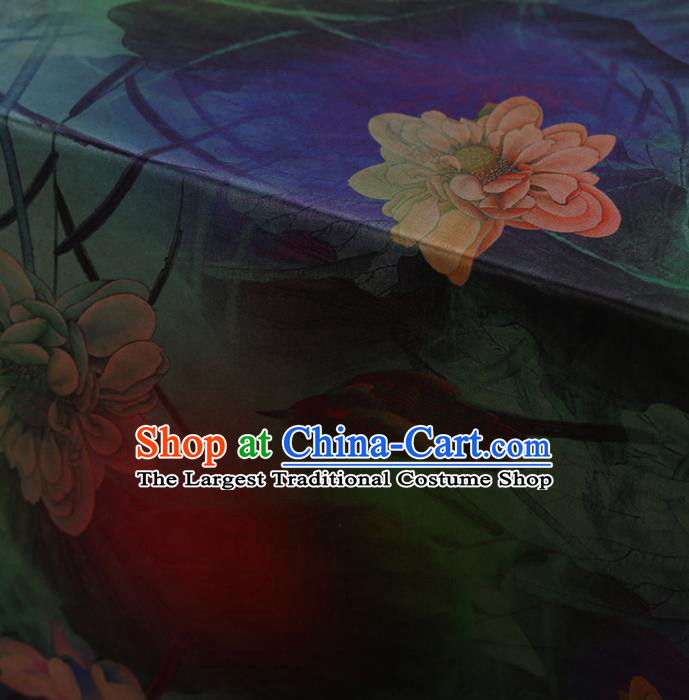 Traditional Chinese Classical Lotus Bird Pattern Design Satin Watered Gauze Brocade Fabric Asian Silk Fabric Material