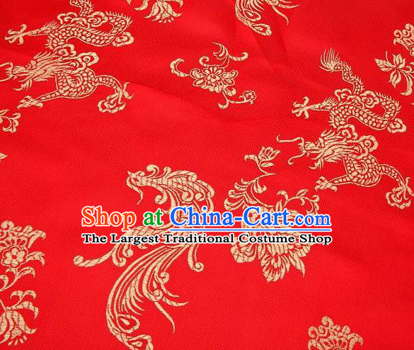 Chinese Classical Phoenix Peony Pattern Design Red Brocade Asian Traditional Hanfu Silk Fabric Tang Suit Fabric Material