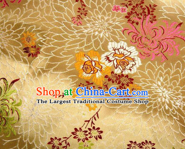 Chinese Classical Plum Orchid Bamboo Chrysanthemum Pattern Design Golden Brocade Asian Traditional Hanfu Silk Fabric Tang Suit Fabric Material