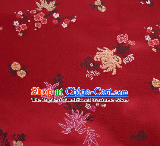 Chinese Classical Plum Orchid Bamboo Chrysanthemum Pattern Design Red Brocade Asian Traditional Hanfu Silk Fabric Tang Suit Fabric Material