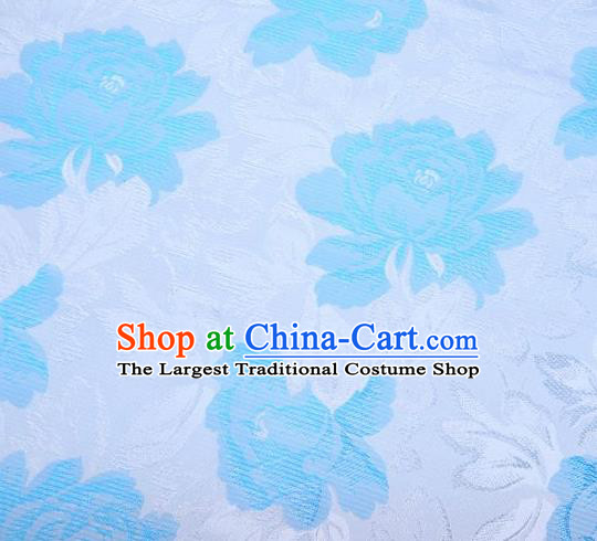 Chinese Classical Blue Peony Flowers Pattern Design Brocade Asian Traditional Hanfu Silk Fabric Tang Suit Fabric Material