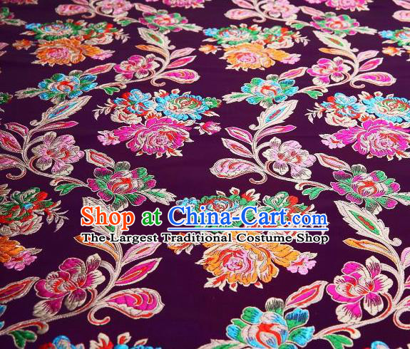 Chinese Classical Colorful Peony Pattern Design Purple Brocade Asian Traditional Hanfu Silk Fabric Tang Suit Fabric Material