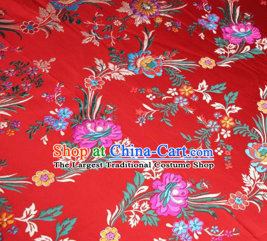 Chinese Classical Malus Spectabilis Pattern Design Red Brocade Asian Traditional Hanfu Silk Fabric Tang Suit Fabric Material