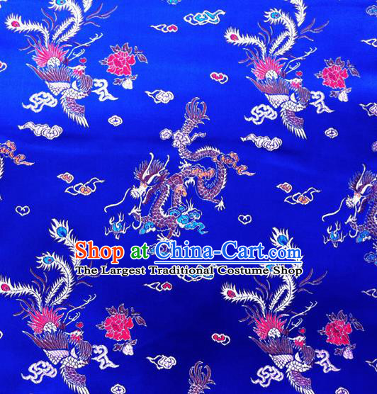 Chinese Classical Dragon Phoenix Pattern Design Royalblue Brocade Asian Traditional Hanfu Silk Fabric Tang Suit Fabric Material