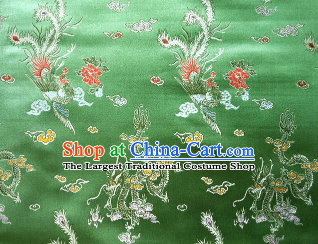 Chinese Classical Dragon Phoenix Pattern Design Green Brocade Asian Traditional Hanfu Silk Fabric Tang Suit Fabric Material