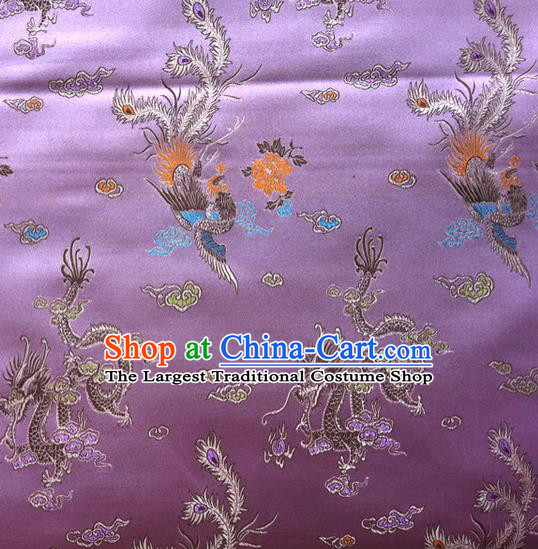 Chinese Classical Dragon Phoenix Pattern Design Purple Brocade Asian Traditional Hanfu Silk Fabric Tang Suit Fabric Material