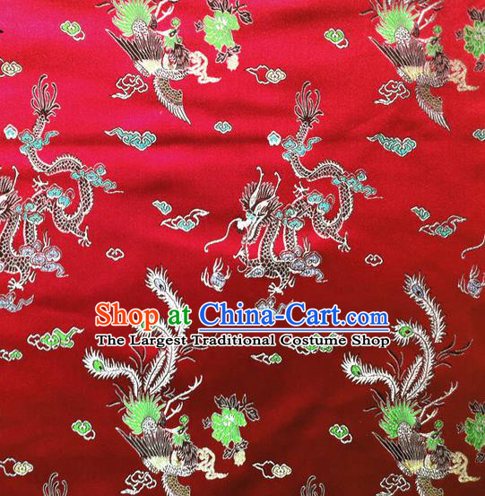 Chinese Classical Dragon Phoenix Pattern Design Purplish Red Brocade Asian Traditional Hanfu Silk Fabric Tang Suit Fabric Material