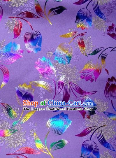 Chinese Classical Gilding Tulip Pattern Design Purple Brocade Asian Traditional Hanfu Silk Fabric Tang Suit Fabric Material