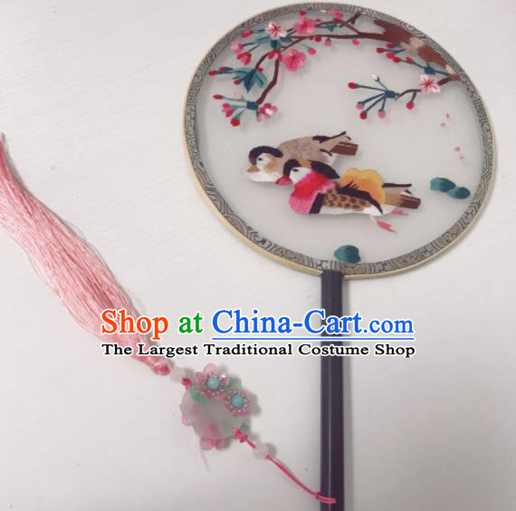 Traditional Chinese Silk Round Fan Hanfu Embroidered Mandarin Duck Palace Fans for Women