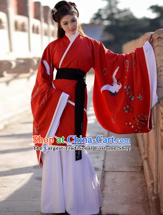 Traditional Chinese Han Dynasty Wedding Embroidered Red Hanfu Dress Ancient Drama Court Princess Historical Costume for Women