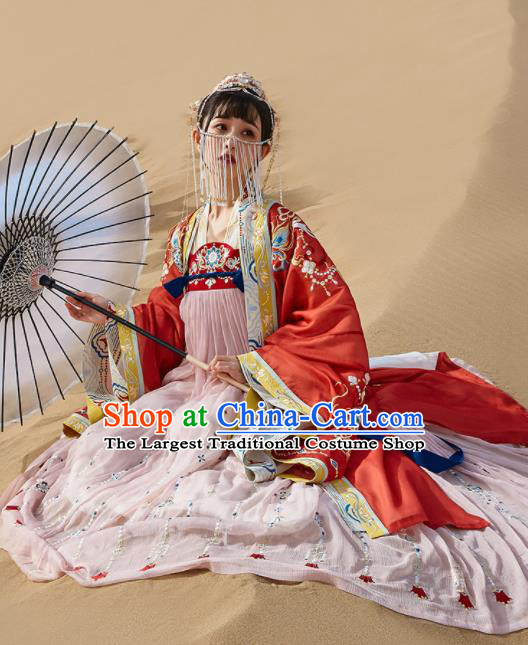 Traditional Chinese Tang Dynasty Princess Embroidered Wedding Hanfu Dress Ancient Drama Court Bride Historical Costume for Women